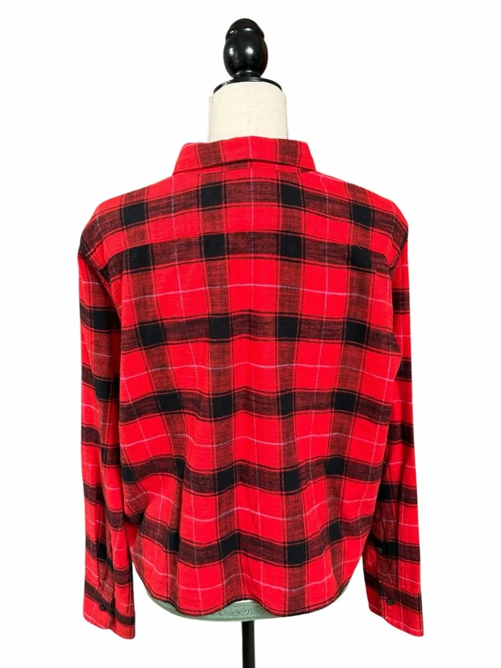 J.Crew Cropped Garçon Shirt Red Black Plaid Flannel Cotton Size 12